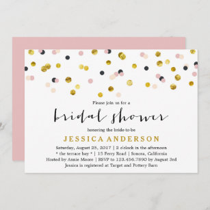 Gold and Pink Confetti Bridal Shower Invitation