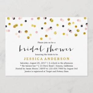 Gold and Pink Confetti Bridal Shower Invitation