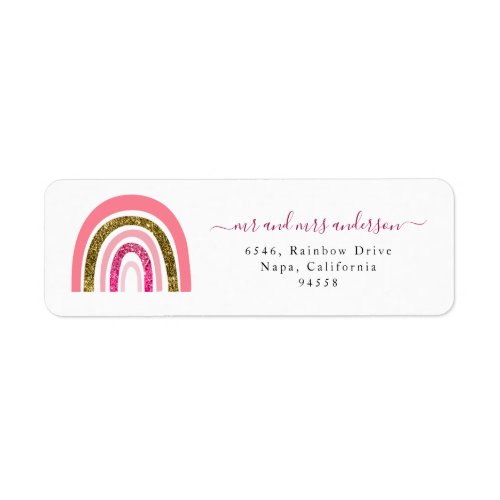 Gold and Pink Cute Rainbow Baby Shower Label