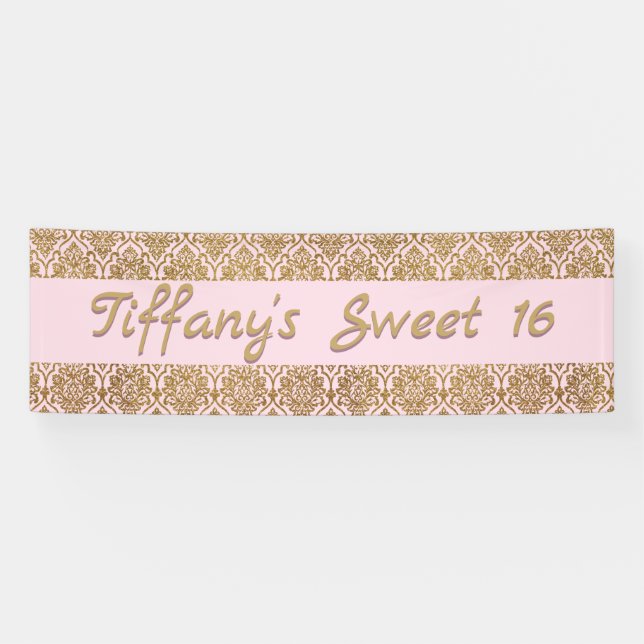 Gold and Pink Damask Celebration Banner (Horizontal)