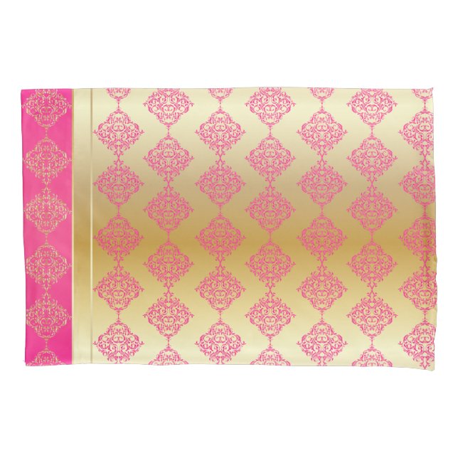 Gold and Pink Damask Pattern Design Pillow Case (Front)