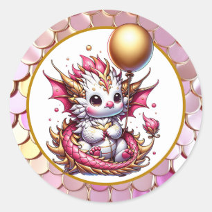 Gold and Pink Dragon Girl's Birthday Classic Round Sticker