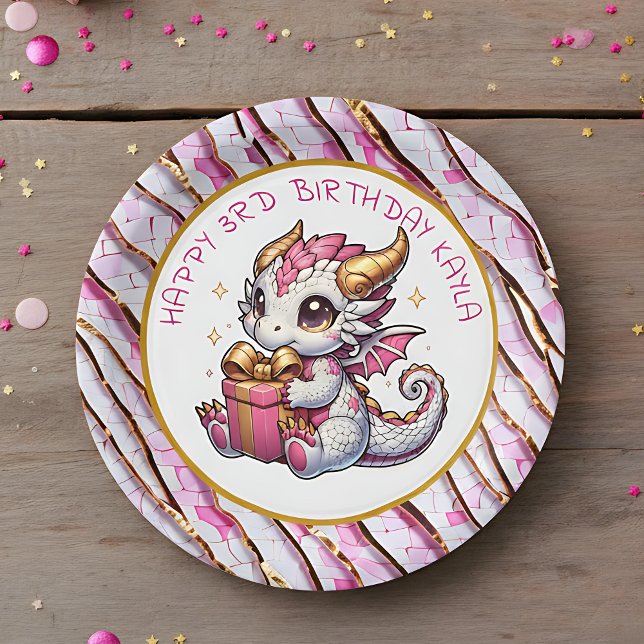 Gold and Pink Dragon Girl's Birthday  Paper Plates (Creator Uploaded)