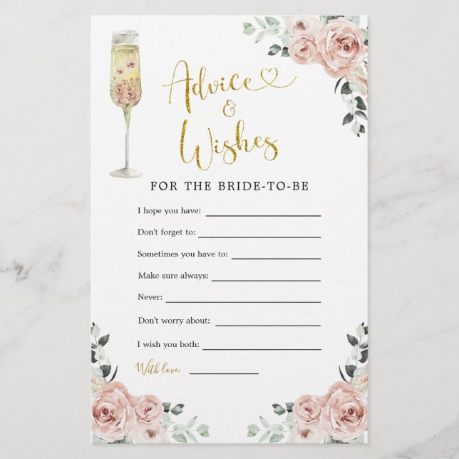 Gold and Pink Dusty Rose Soiree Advice & Wishes (Front)