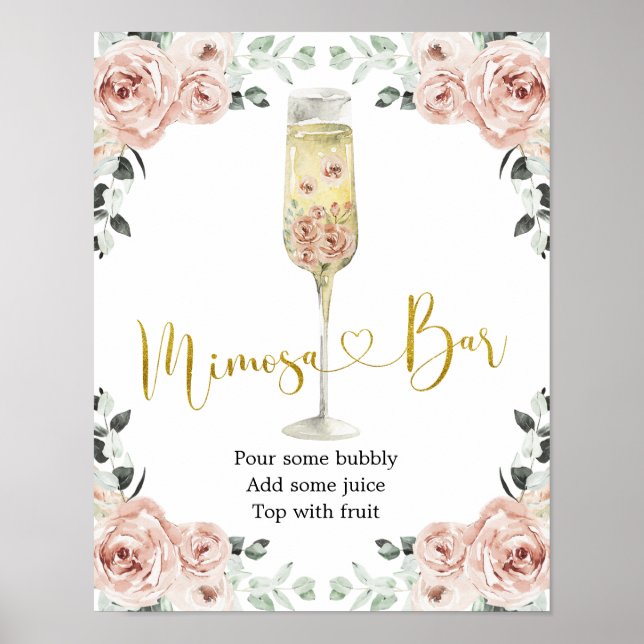 Gold and Pink Dusty Rose Soiree Mimosa Bar Sign (Front)