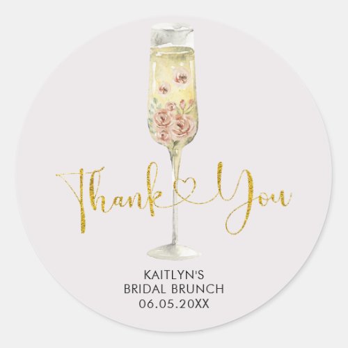 Gold and Pink Dusty Rose Soiree Thank You Sticker