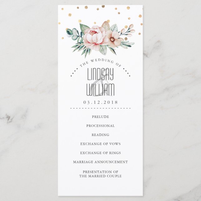 Gold and Pink Elegant Modern Wedding Programs (Front)