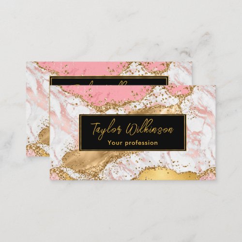 Gold and Pink Faux Glitter Sequins Agate Business Card