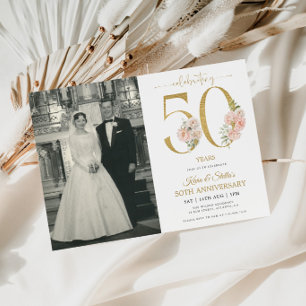 Gold and Pink Floral 50th Anniversary Invitation