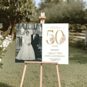 Gold and Pink Floral 50th Anniversary Welcome Sign