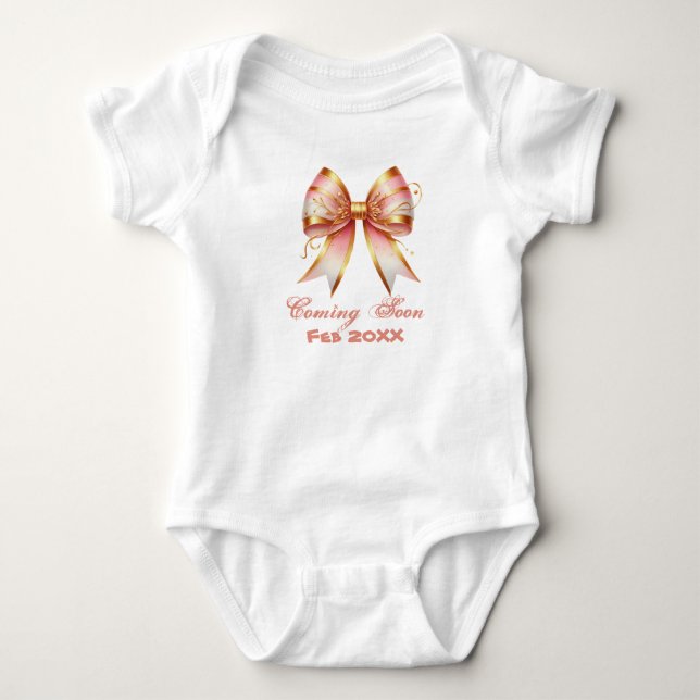 Gold and Pink Floral Bow Baby Shower Baby Bodysuit (Front)