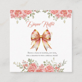 Gold and Pink Floral Bow Baby Shower Diaper Raffel Enclosure Card