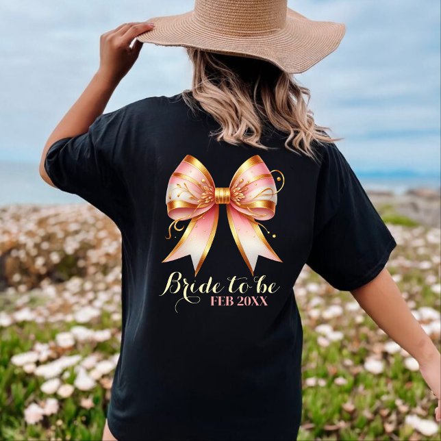 Gold and Pink Floral Bow Bridal Shower T-Shirt (Creator Uploaded)