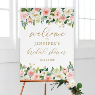Gold and Pink Floral Bridal Shower Large Welcome Foam Board