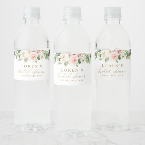 Gold and Pink Floral Bridal Shower  Water Bottle Label