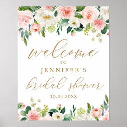 Gold and Pink Floral Bridal Shower Welcome Poster | Zazzle