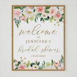 Gold and Pink Floral Bridal Shower Welcome Poster<br><div class="desc">Gold and Pink Floral Bridal Shower Welcome Poster</div>