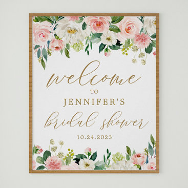 Gold and Pink Floral Bridal Shower Welcome Poster