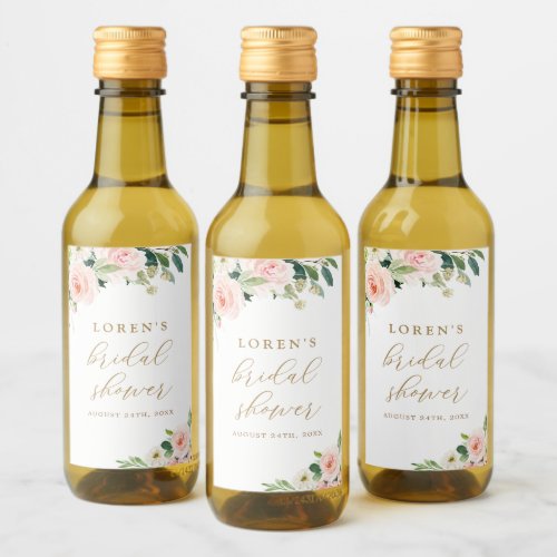 Gold and Pink Floral Bridal Shower Wine Label