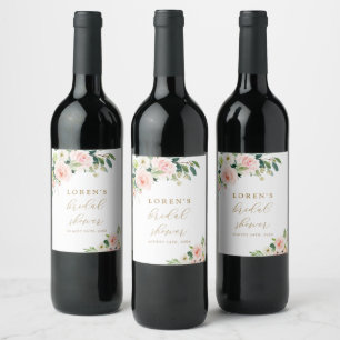 Gold and Pink Floral Bridal Shower Wine Label