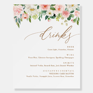 Gold and Pink Floral Engagement Party Drinks Sign