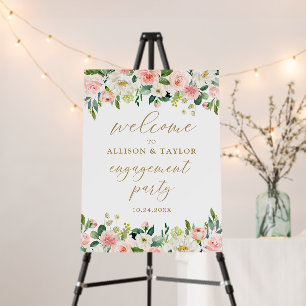 Gold and Pink Floral Engagement Party Welcome Sign