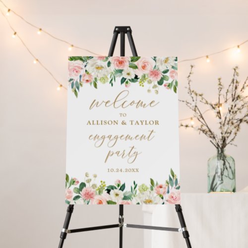 Gold and Pink Floral Engagement Party Welcome Sign