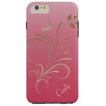 Gold And Pink Floral Swirls Butterfly Monogram Tough Iphone 6 Plus Case by Case_by_Case at Zazzle