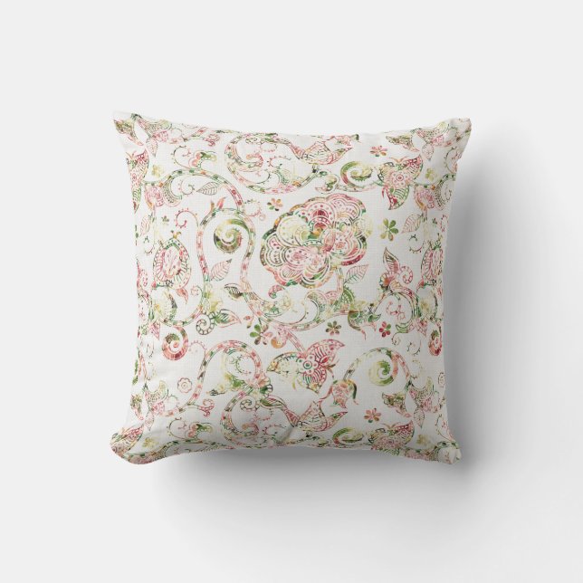 Gold and pink floral throw pillow (Front)