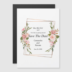 Gold and Pink Floral Wedding Save The Date Magnetic Invitation