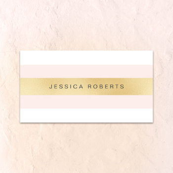 Gold And Pink Girly Stripes Business Cards by whimsydesigns at Zazzle