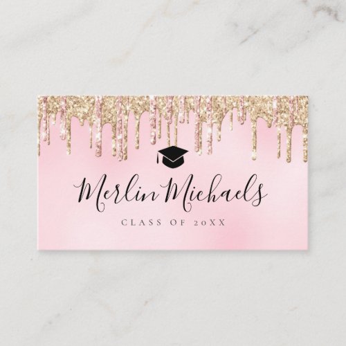 gold and pink glitter graduation name insert card