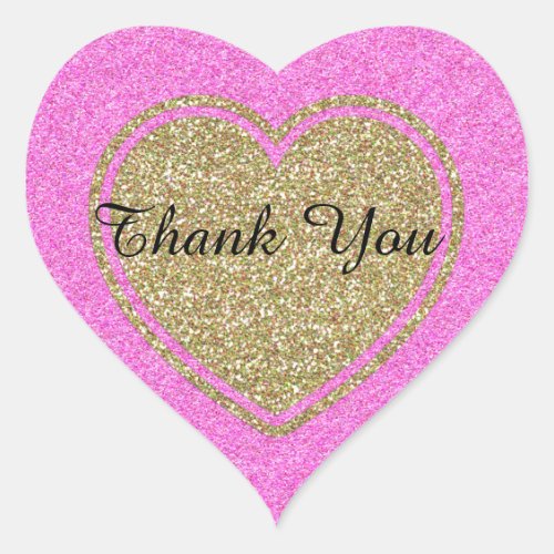 Gold and Pink Glitter Look Heart Wedding Sticker