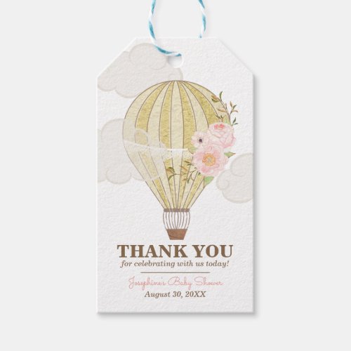 Gold and Pink Hot Air Balloon Baby Shower Favor Gift Tags