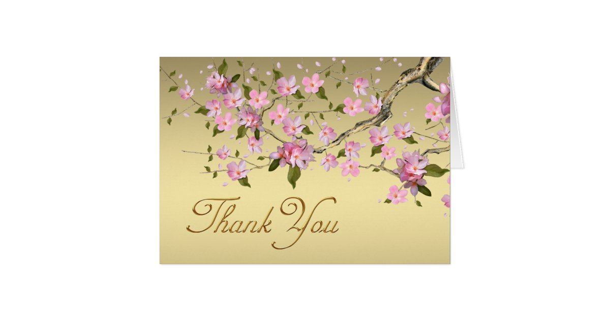 Gold and Pink Japanese Cherry Blossom Thank You Card | Zazzle.com