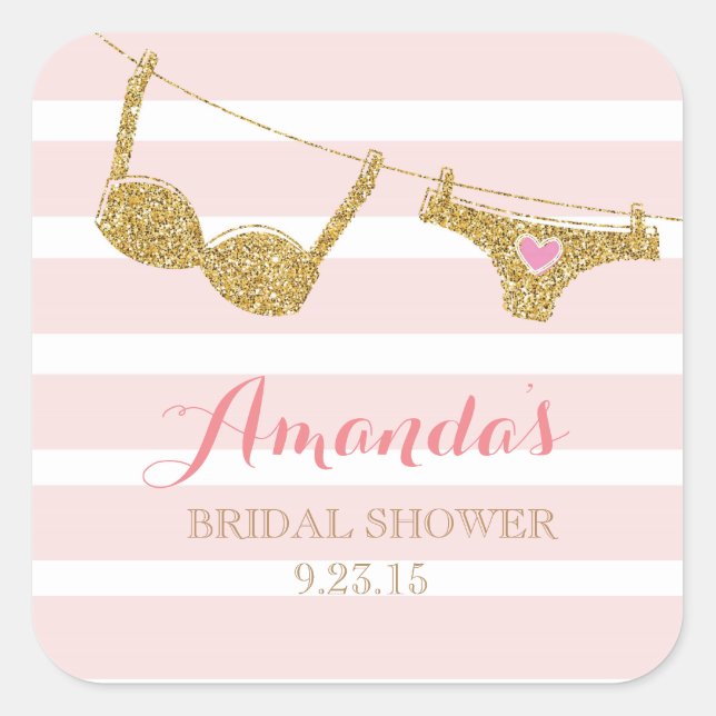 Gold and Pink Lingerie Bridal Shower Favor Sticker (Front)