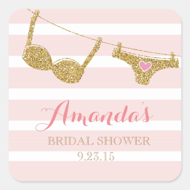 Gold and Pink Lingerie Bridal Shower Favor Sticker (Front)