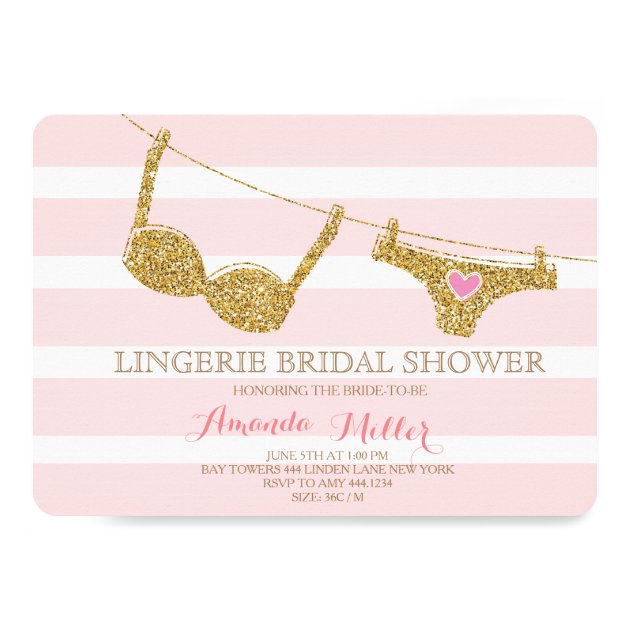 Gold And Pink Lingerie Bridal Shower Invitations