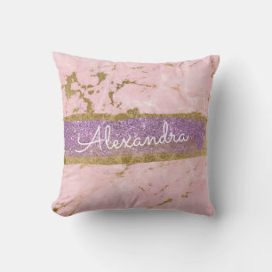 Gold and Pink Marble with Gold Foil and Glitter Throw Pillow