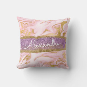Gold and Pink Marble with Gold Foil and Glitter Throw Pillow