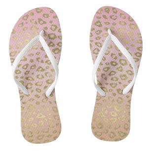 Gold and Pink Ombre Leopard Print Flip Flops