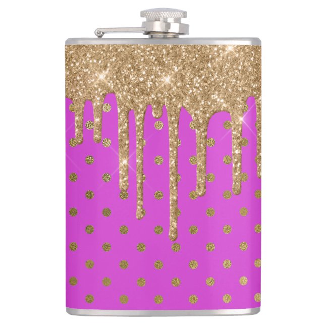 Gold and Pink Polka Dot Flask (Front)
