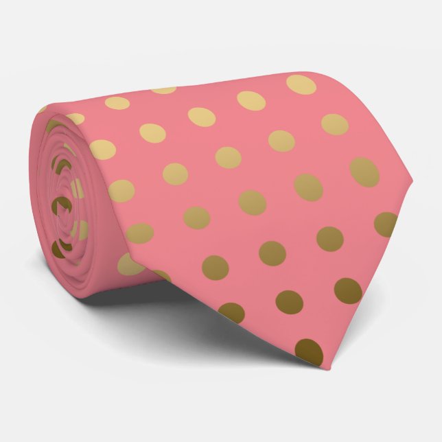 Gold And Pink Polka-Dot Seamless Pattern Tie (Rolled)