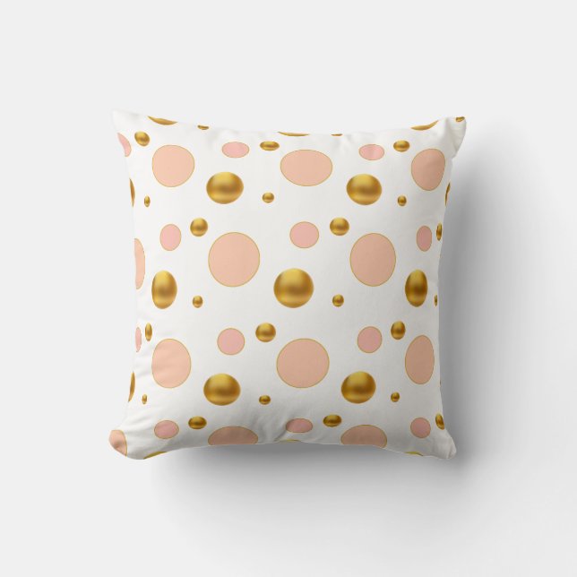 Gold and Pink Polka Dots Throw Pillow (Front)