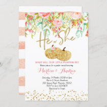 Gold and Pink Pumpkin Gender Reveal Invitation