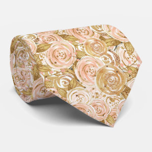 Gold and Pink Roses Wedding Neck Tie