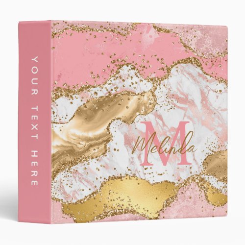 Gold and Pink Sequins Agate 3 Ring Binder