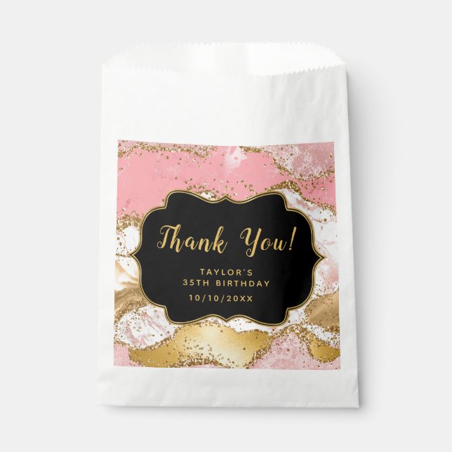 Gold and Pink Sequins Agate Birthday Thank You Favor Bag (Front)