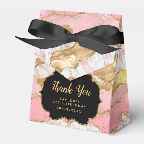 Gold and Pink Sequins Agate Birthday Thank You Favor Boxes