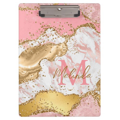 Gold and Pink Sequins Agate Clipboard